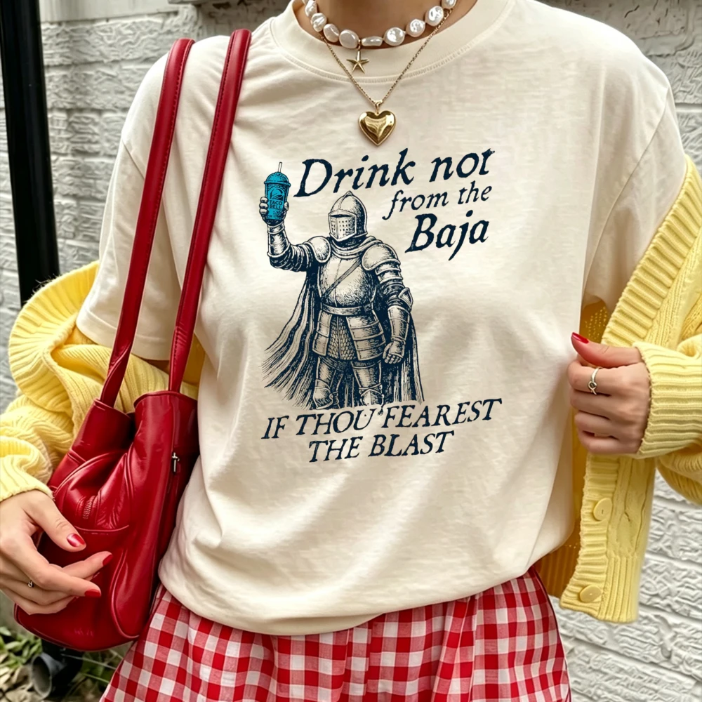 Medieval Knight Meme Printed T Shirt Funny Baja Blast Quote Graphic Casual Short Sleeve Tee Internet Meme Lover Oversized Shirt