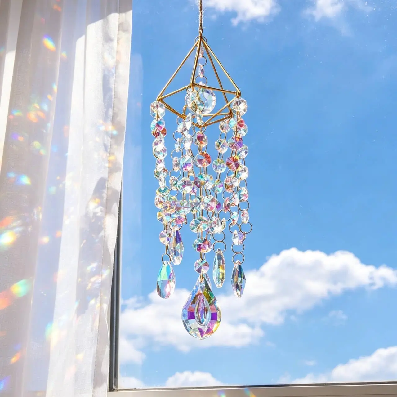 Crystal Suncatchers for Window Hanging Wind Chime Style Garden Sun Catchers with Crystals Rainbow Maker Indoor Outdoor Decor