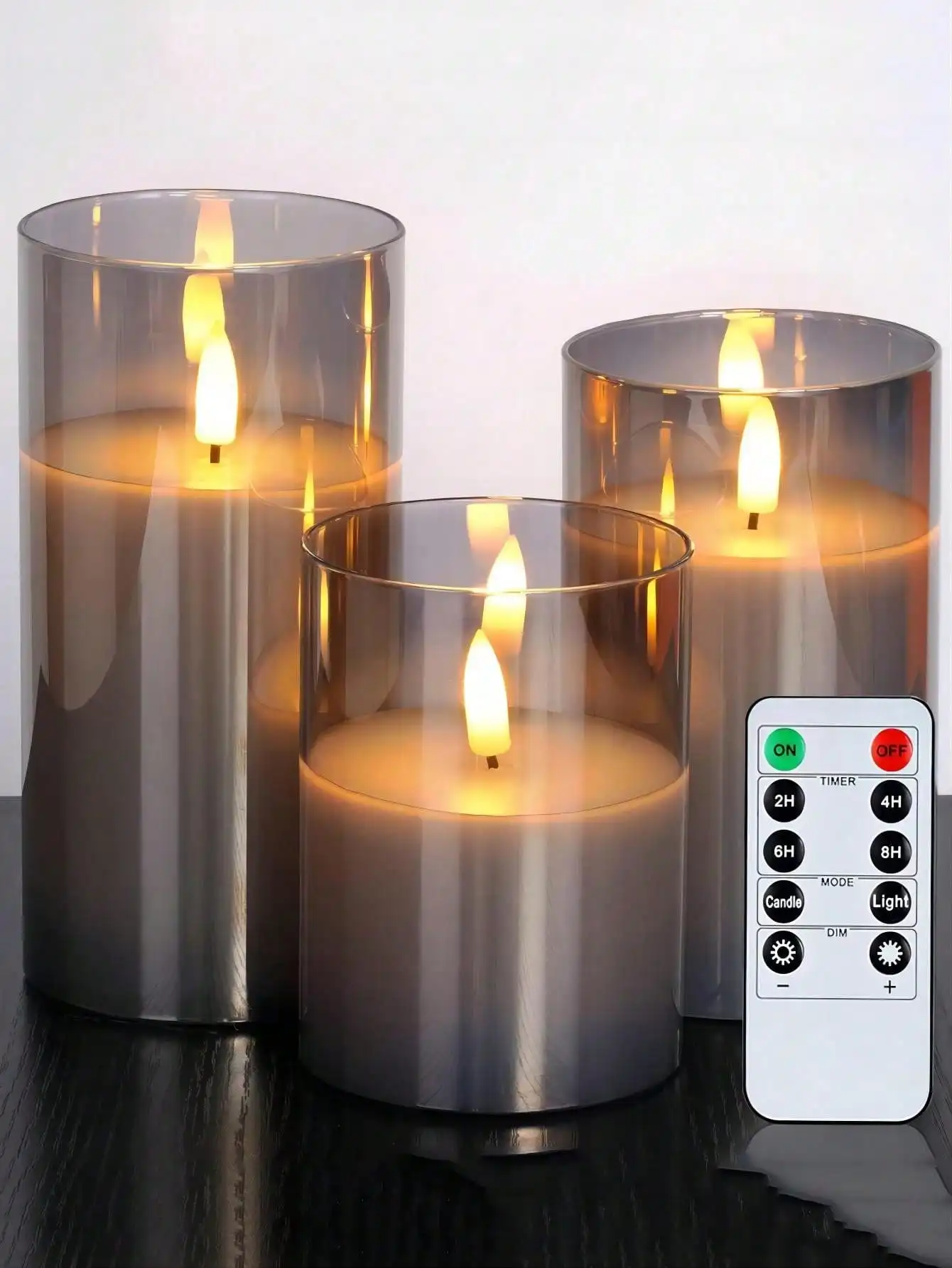 Imagem -05 - Flameless Led Candle Light Jarra de Vidro Cinza Âmbar Conjunto Velas Cera de Parafina Real Controle Remoto Bateria 2aa 3d