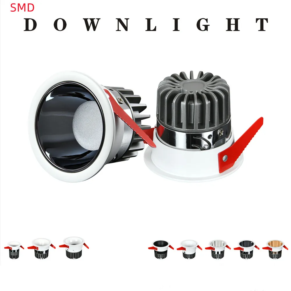 

Dimmable SMD LED spotlight commercial household embedded all-aluminum deep cup narrow edge anti-glare downlight 9W 10W 12W15W18W