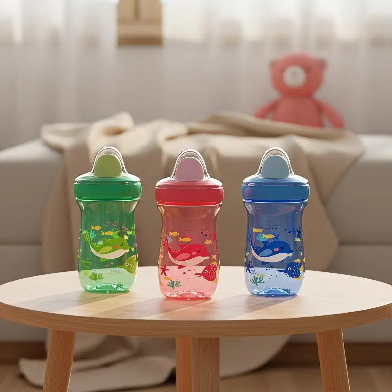 Baby Learning Drinking Cup Leakproof Food Grade Infant Water Bottle With Lid for 6+ Months Babies Outdoor Travel