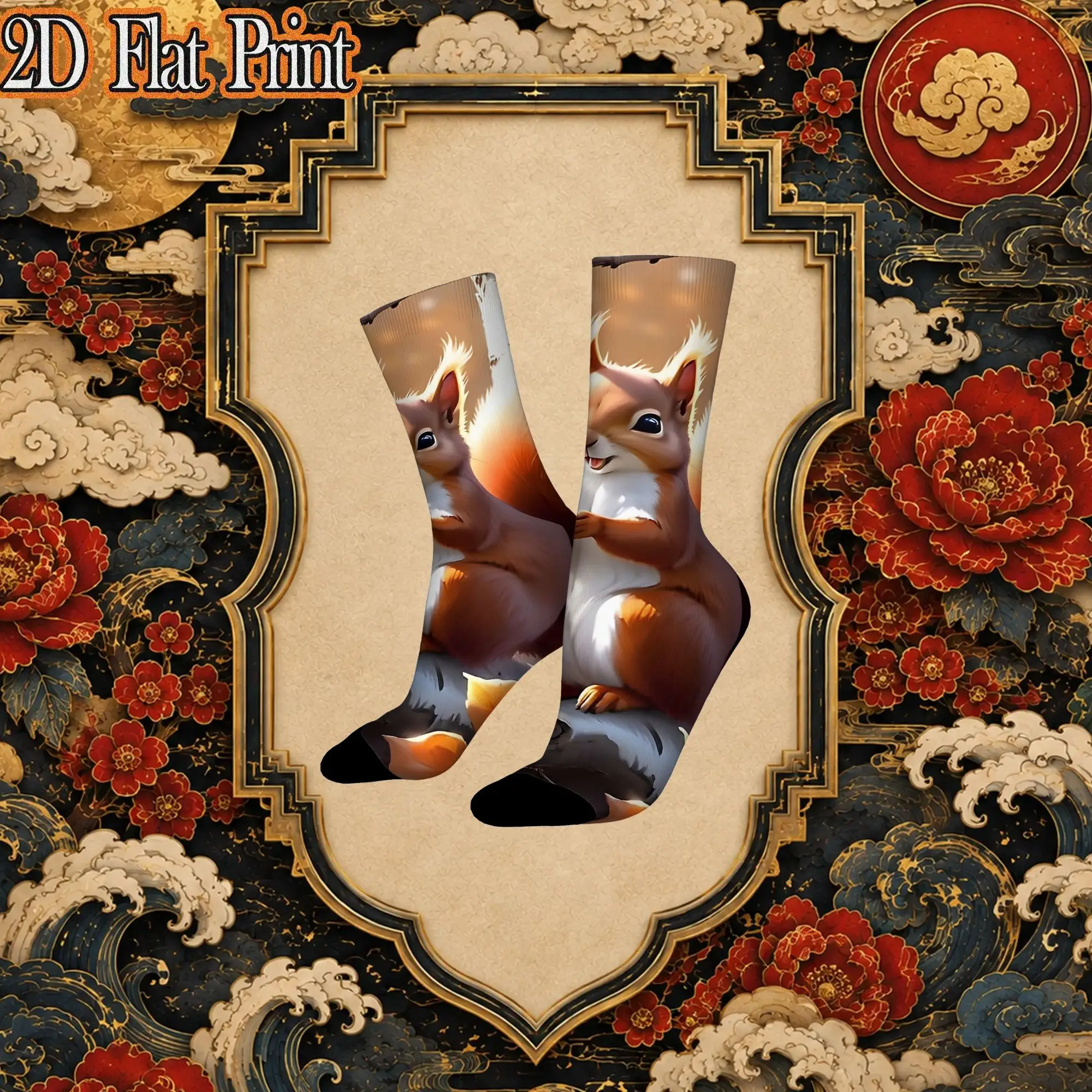 Two Fluffy Squirrels Apron Retro  Street Style Novelty Casual Crew Creative Sock Sports Socks