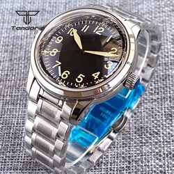 Tandorio Double Domed Sapphire Mechanical Stainless Steel Dress 40mm Men's Watch Polished 20atm Automatic Wristwatch Luminous