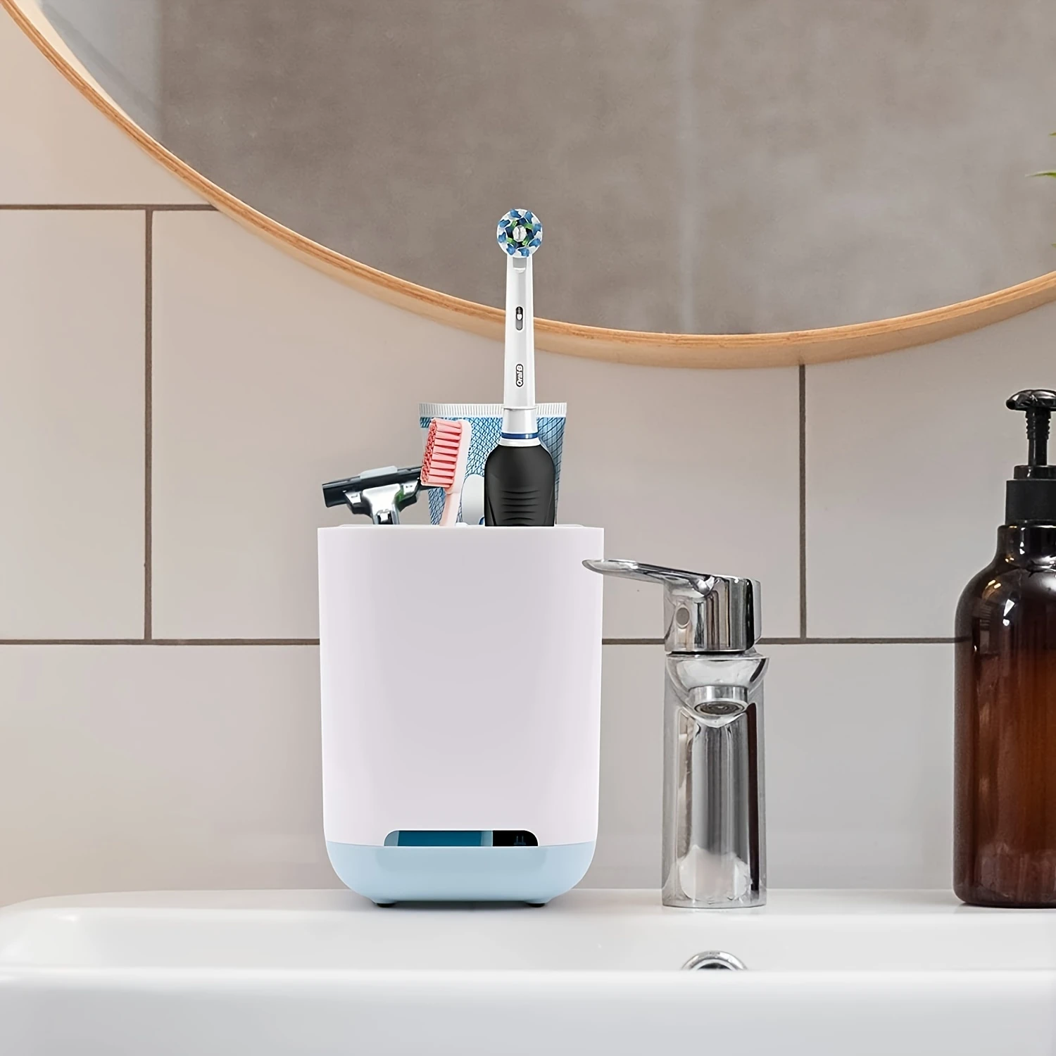 

1pc Plastic Toothbrush Holder, Bathroom Toothbrush And Toothpaste Organizer, Countertop Detachable Toothpaste Caddy, Bathroom