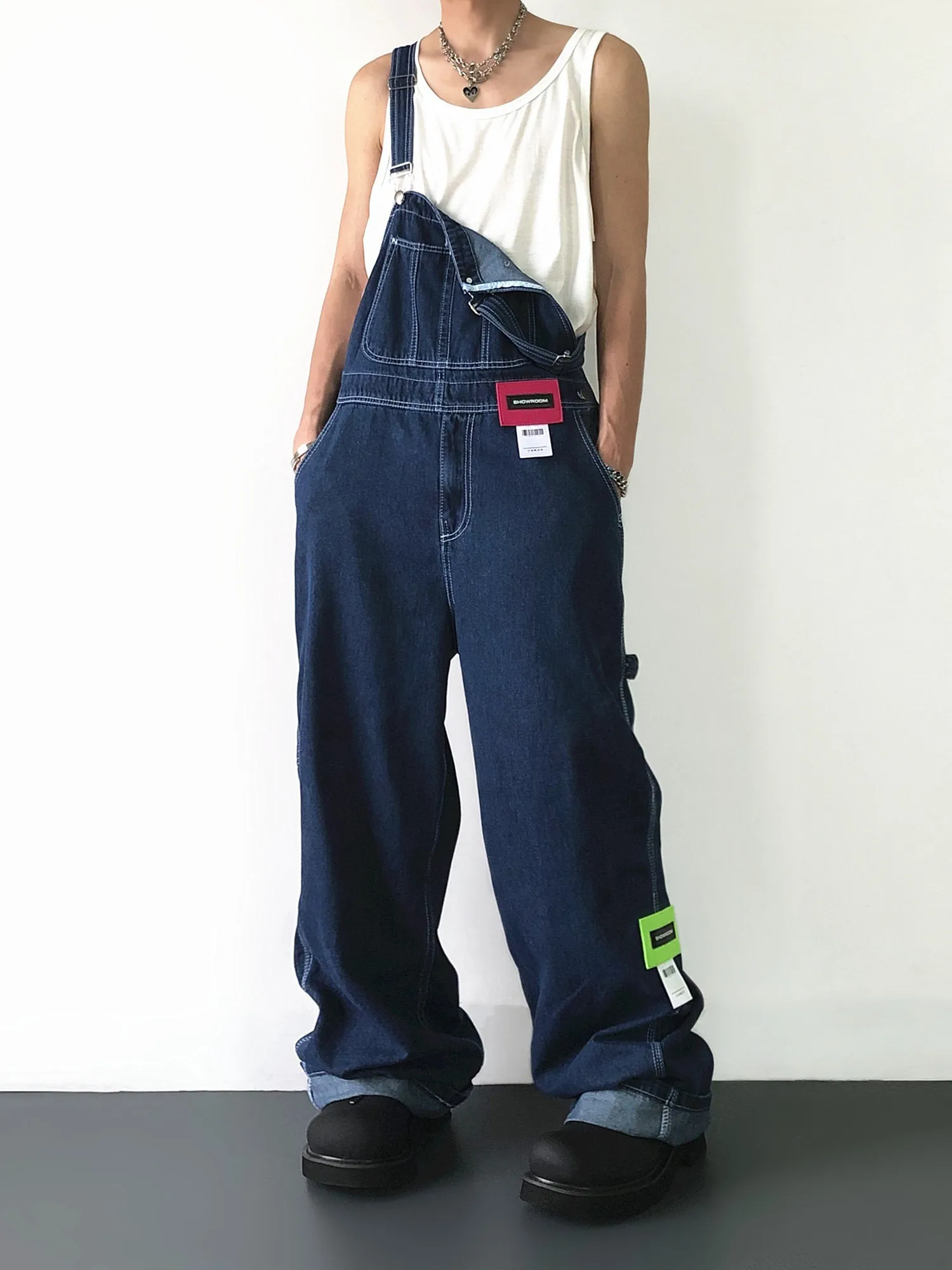 

Мужские джинсовые комбинезоны DAXIN Original Design в американском ретро-стиле с кожаной нашивкой, широкие брюки свободного кроя на лямках, повседневные, из хлопка