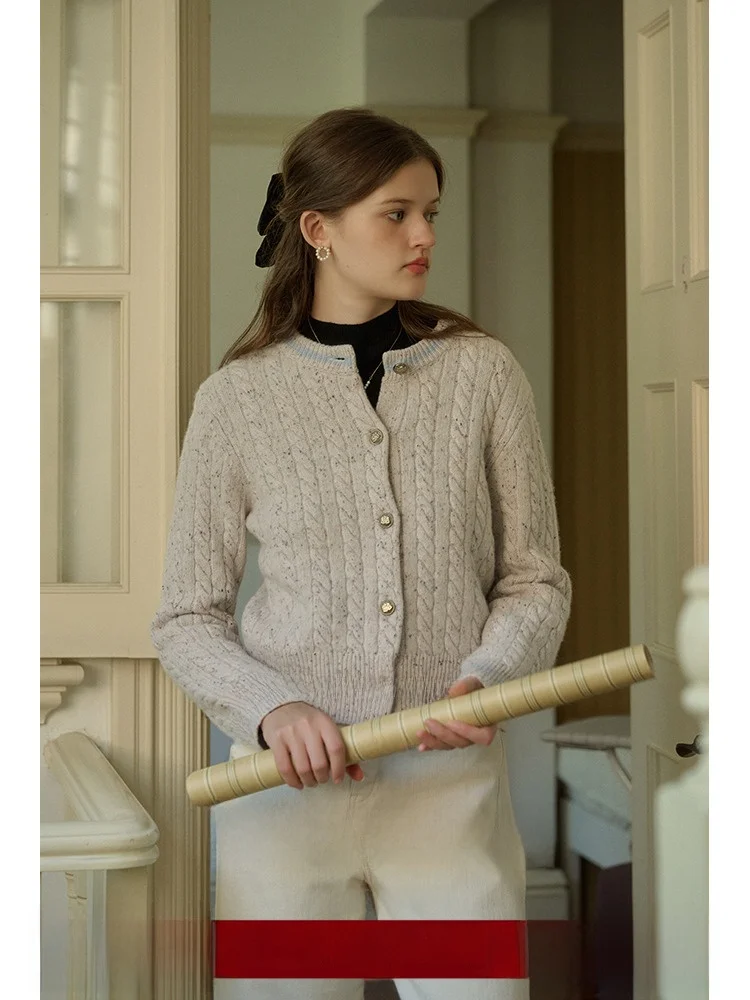 

Женский шерстяной вязаный кардиган SimpleRetro, осенний свитер, верхняя одежда с точечным узором, вязаный дизайн, женская мода