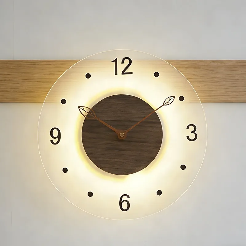 Minimalist Wall Clock Transparent Wall Art Clocks with Light Living Room Silent Wooden Clocks Nordic Interior Home Decor Watch