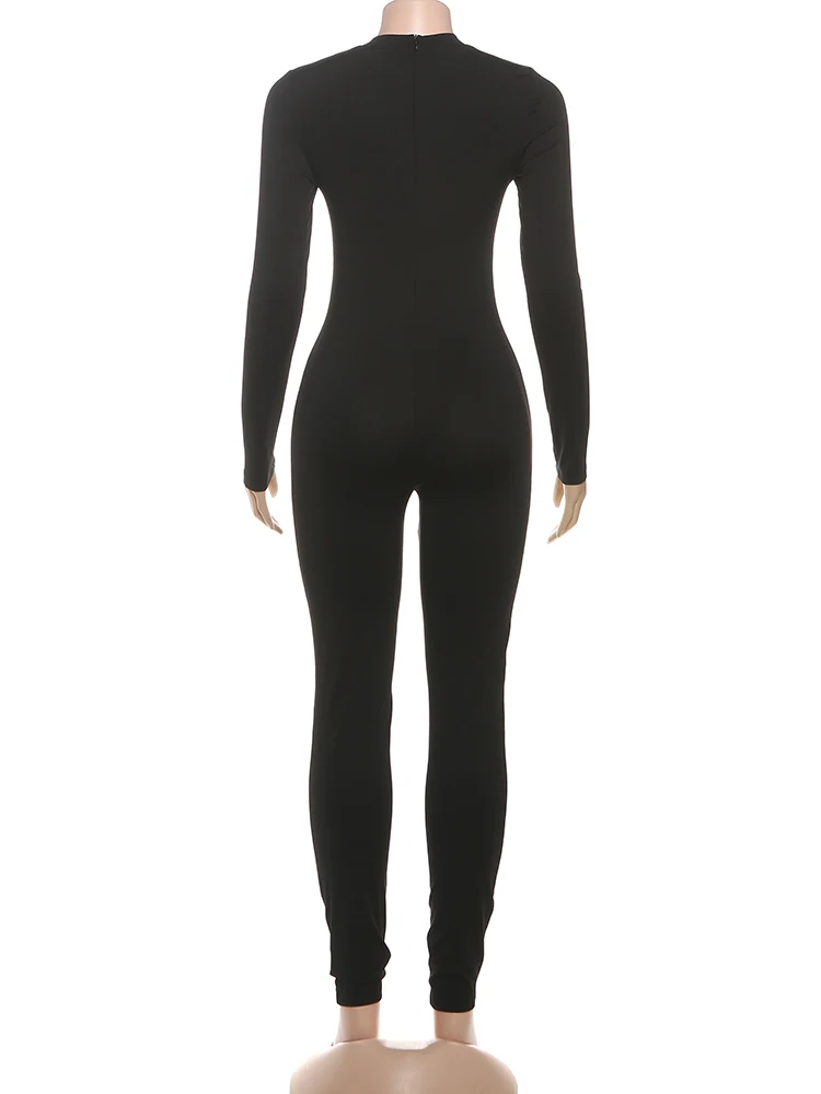 Combinaison avec lettres de chat bizarre pour femmes, Fitness, décontractée, manches longues, fermeture éclair, classique, extensible, slim, entraînement, salopette d'activité de rue