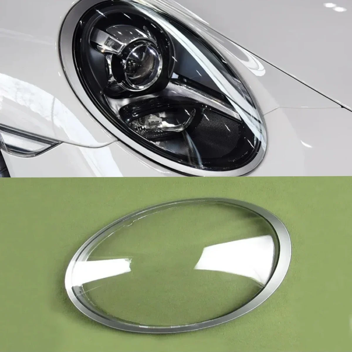 

For Porsche 911 991 Transparent Lampshade Headlamp Cover Lamp Shell Headlight Shade Lens Silver Grey Edge 2012 2013 2014 - 2018