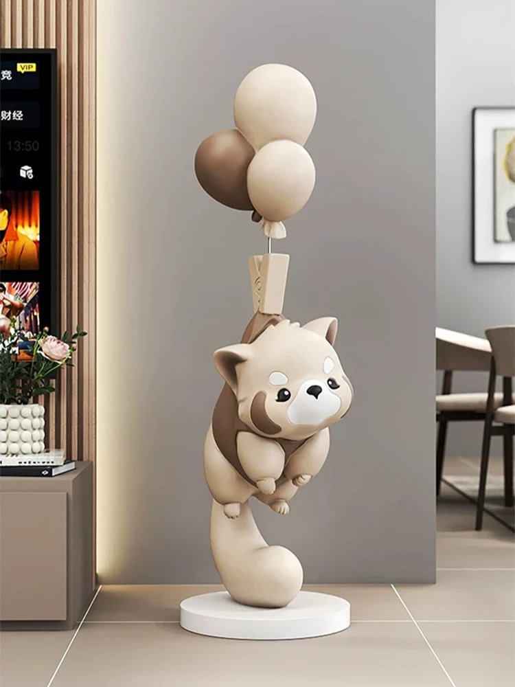 Cute Raccoon Statue Nordic Living Room Floor Ornament Cartoon Animal Sculpture Large Home Decoration Figurine Housewarming Gift
