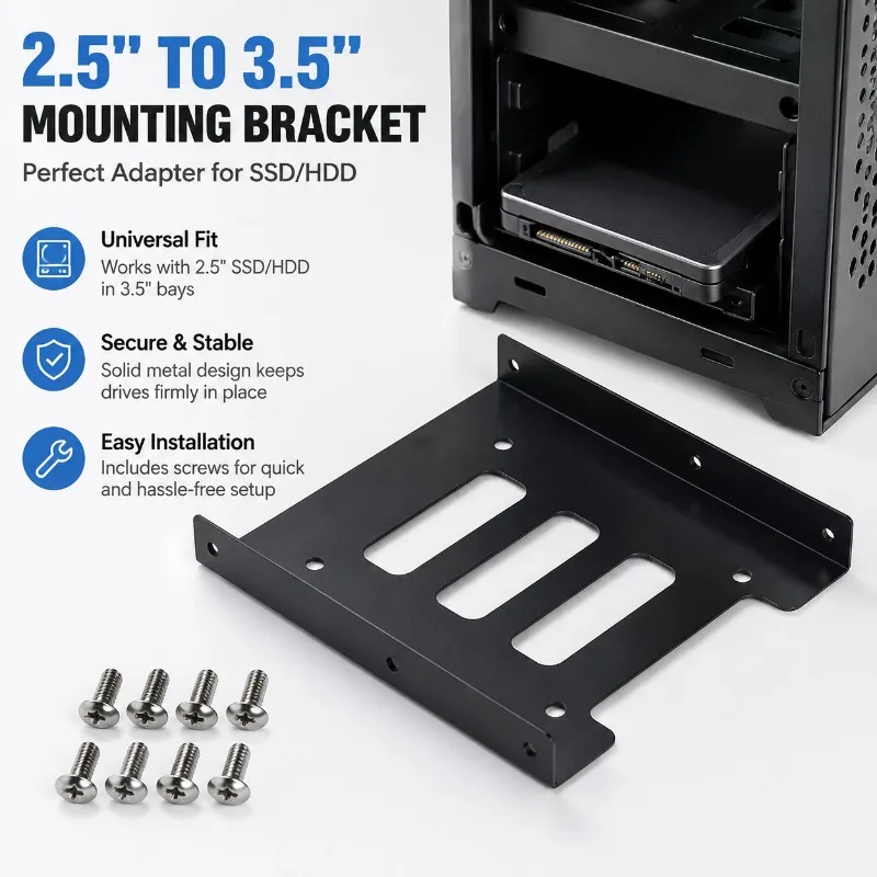 2.5 To 3.5 Inch SSD Mounting Bracket Double-layer Metal Hard Drive Caddy Standard Tray Compatible with Desktop Computer Notebook
