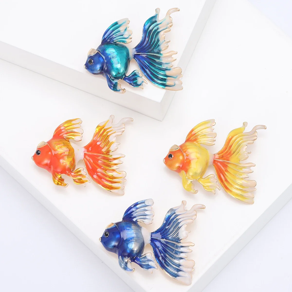 Cute Enamel Goldfish Brooches for Women Unisex Animal Pins Multi-color Available Casual Party Accessories Gifts