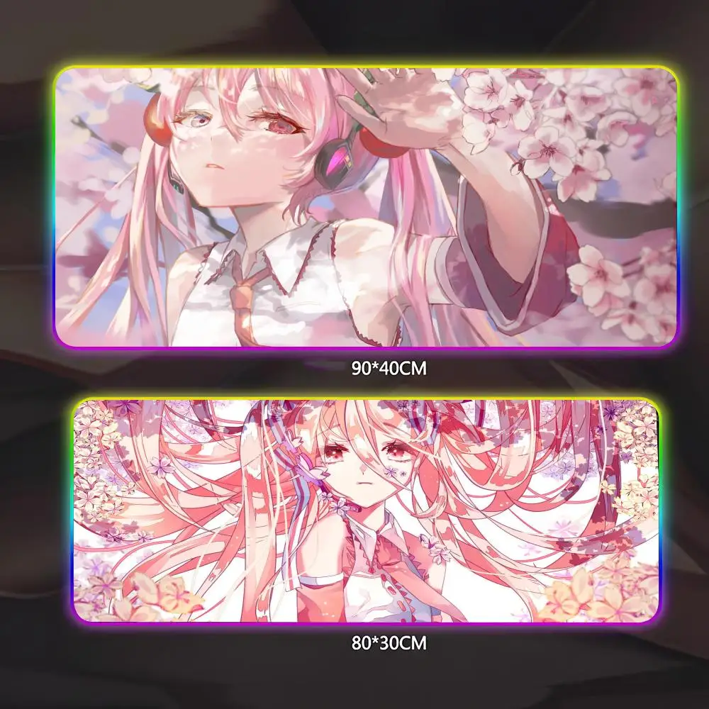 

H-Hatsune Miku Mouse Pad Gamer Luminescence Led Mouse Pad Gaming Table Rgb Deskmat Keyboard Pc Mousepad