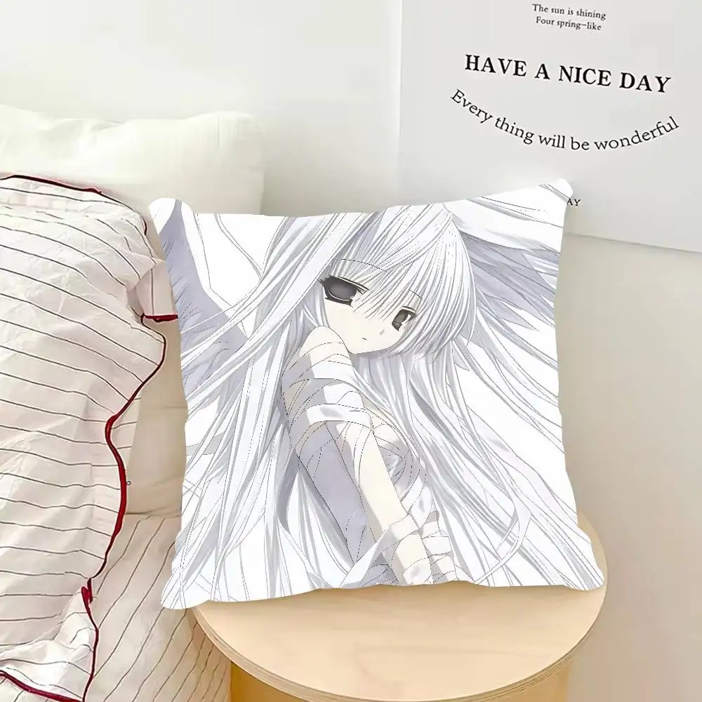 White Long Hair Angel Anime Girl Throw Pillow Cover, Vintage Japanese Manga Style Winged Girl Cushion Case Soft Decor Pillowcase