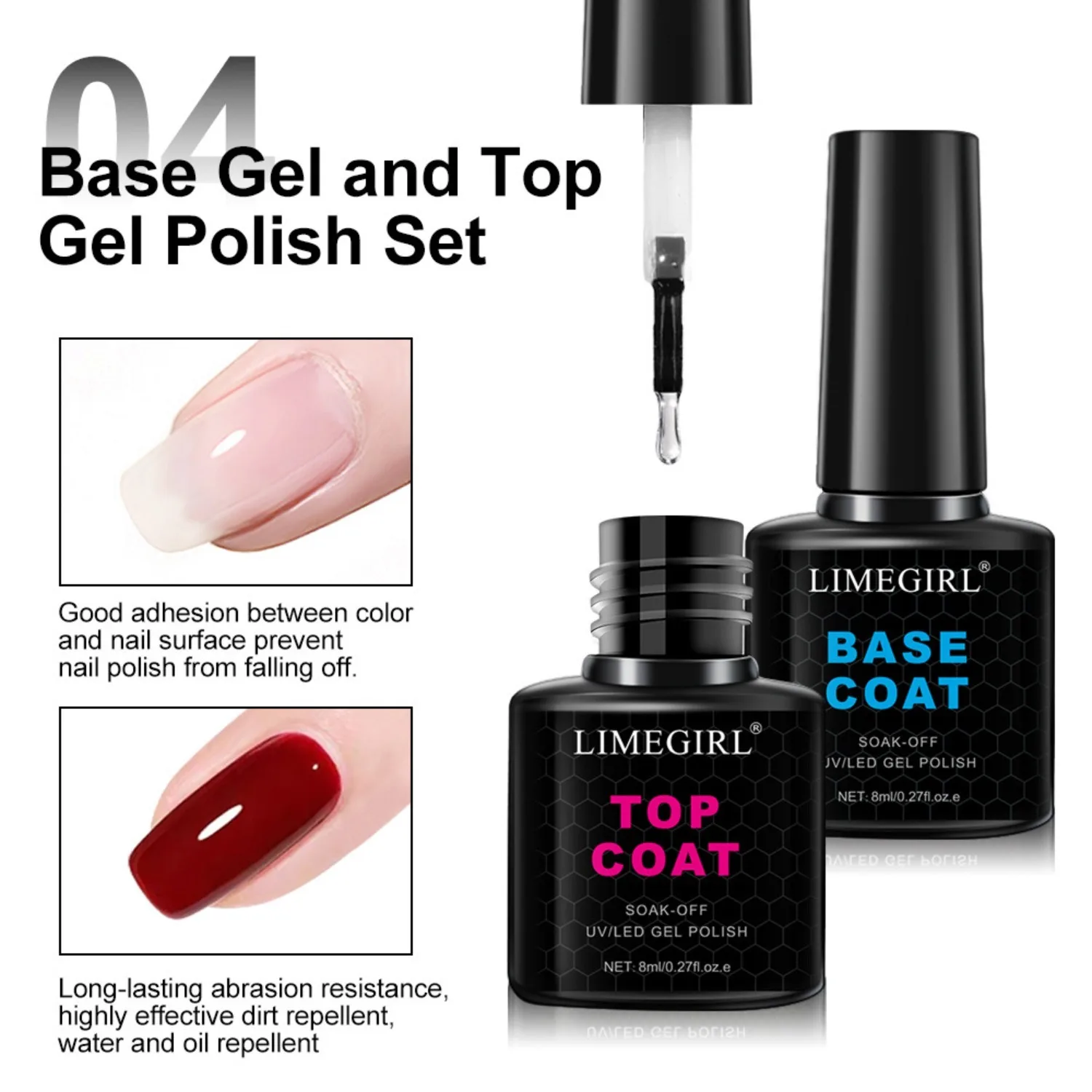 LIMEGIRL Soak Off Opaco Top Coat Base per Unghie Smalto Gel UV Semi Permanente Funzionale Manicure Top Base Coat Vernice