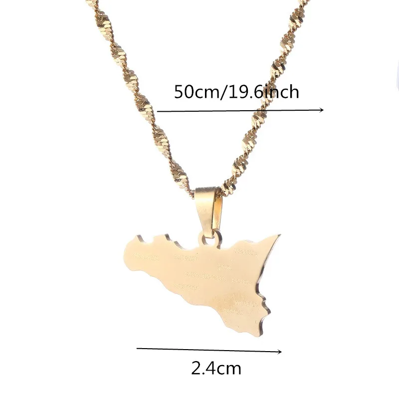 Italy Sicily Map With City Name Pendant Necklaces Italian Sicilia Jewelry