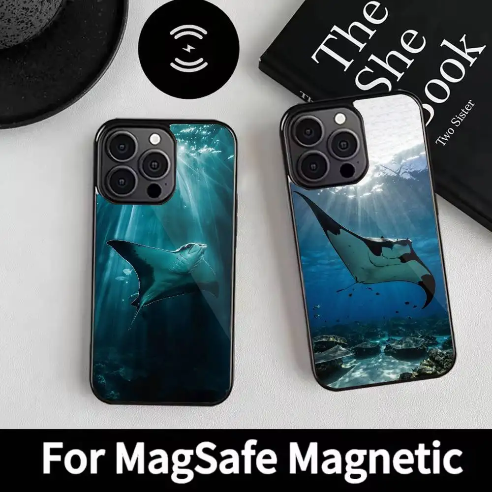 

Manta Ray Fish Phone Case For iPhone 17 16 15 14 13 12 Pro Max Plus for Magsafe Mirror Wireless Magnetic Cover