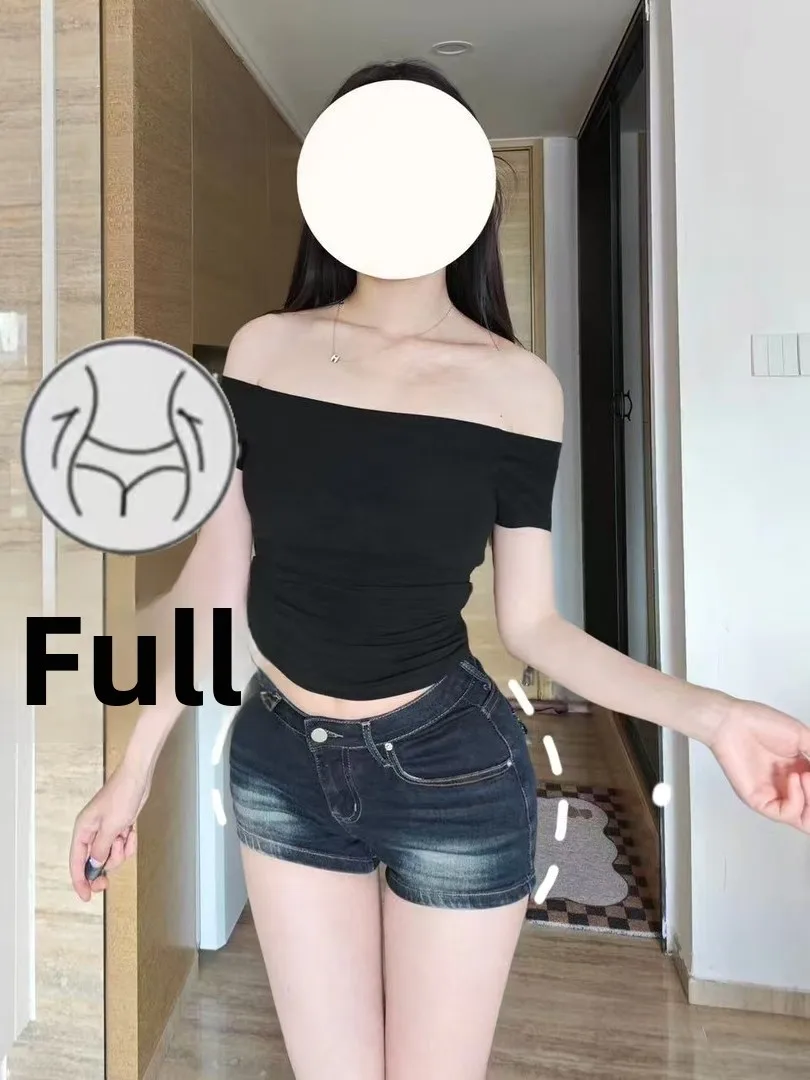 

Slim Fit Low Waist Denim Shorts Women's Summer Fashion V Waist Hip Enhancing Leg Lengthening Elastic Casual Bootcut Jeans