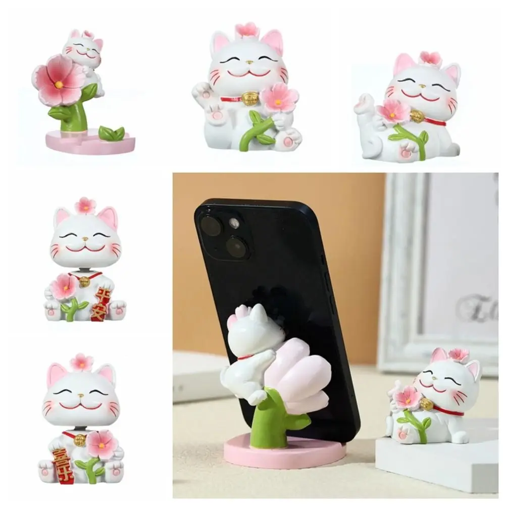 Shake Head Lucky Cat Car Decoration Cartoon Cat Waving Arm Mini Lucky Cat Figure Resin Multipurpose Maneki Neko Ornament