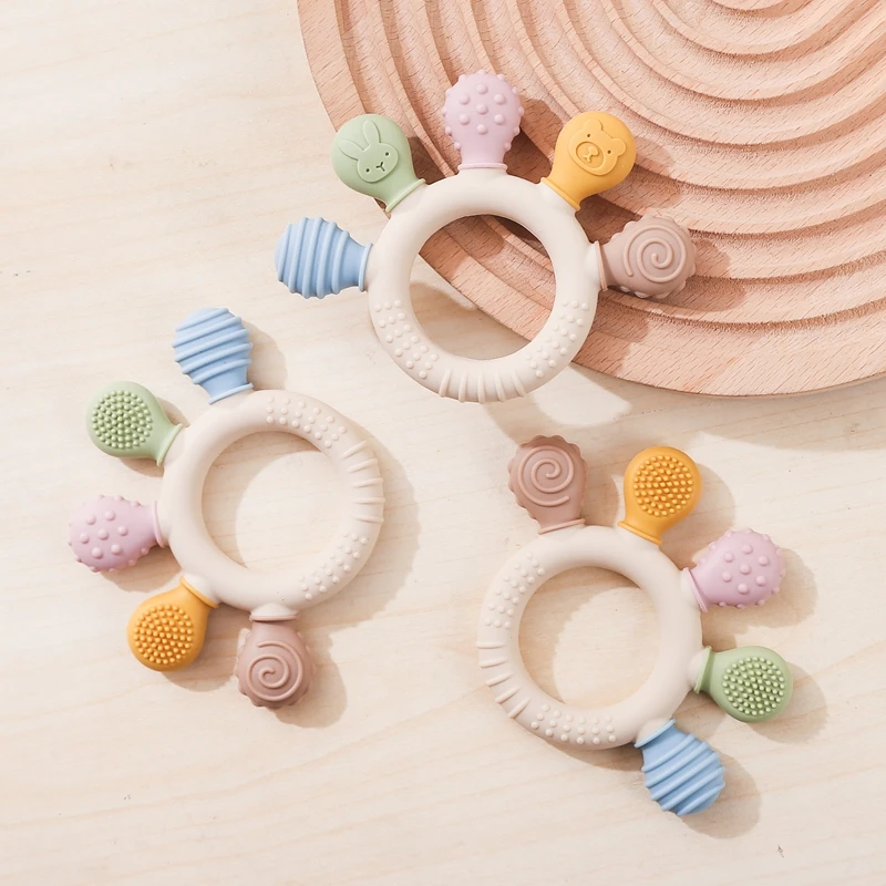 Silicone Baby Teether Toys 0-12Month Food Grade Toddlers Anxiety Teething Ring Sensory Toys Silicone Animal Soothing Accessories