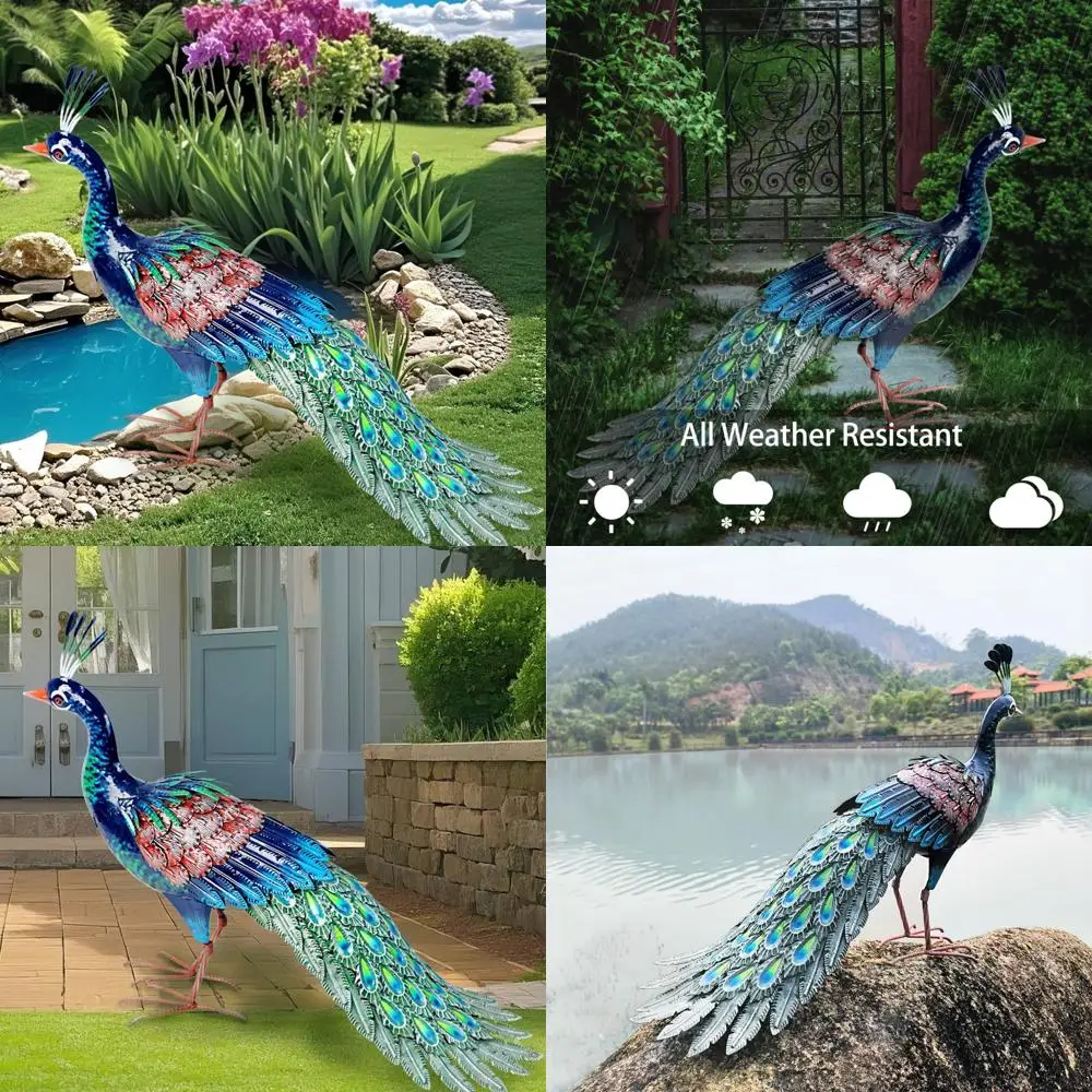 

Металлическая статуя павлина на открытом воздухе — 24-дюймовая большая элегантная скульптура для декора сада, устойчивая к атмосферным воздействиям для патио, двора или дома