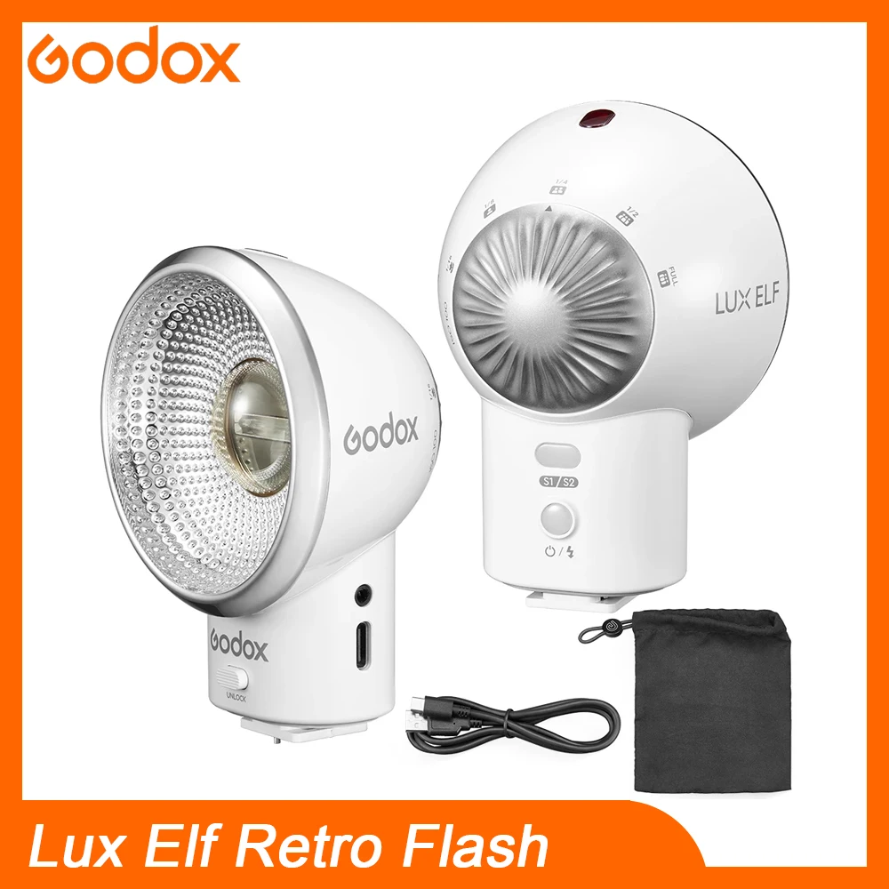 Godox Lux Elf Retro Camera Flash built-in 7.4V 350mAh lithium battery type-c port for Canon Sony Nikon Fuji Olympus Camera Flash