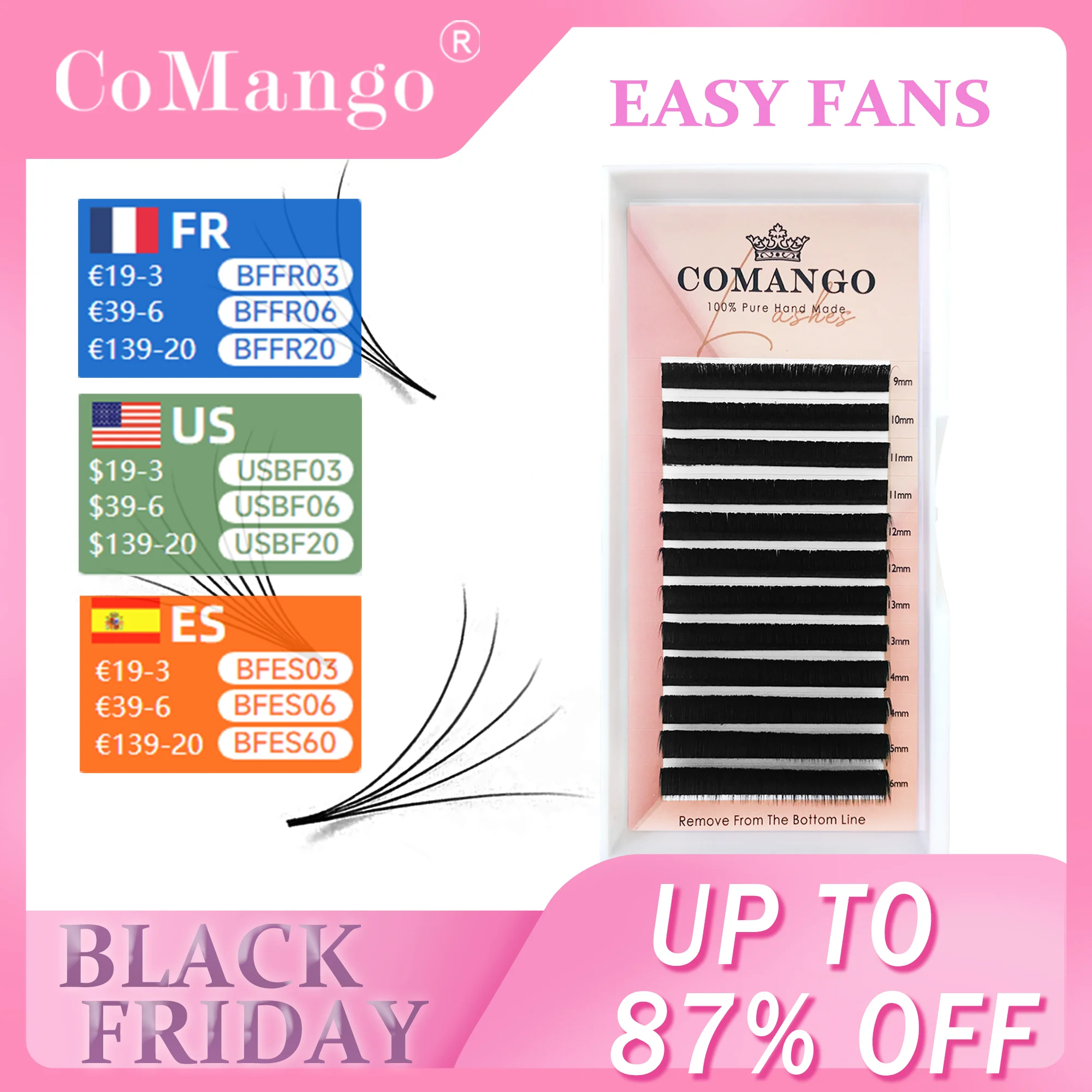 CoMango Easy Fan Lashes Volume Extensions Auto Flowering Rapid Blooming Fan Easy Eyelashes