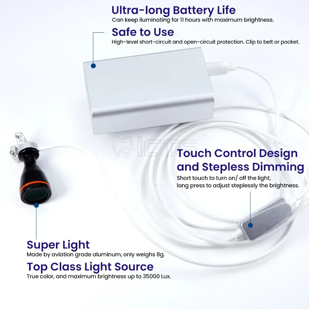 Farol Softouch dental com controle de toque, duração da bateria ultra longa, escurecimento contínuo a cores CRI 90, fonte de luz classe superior