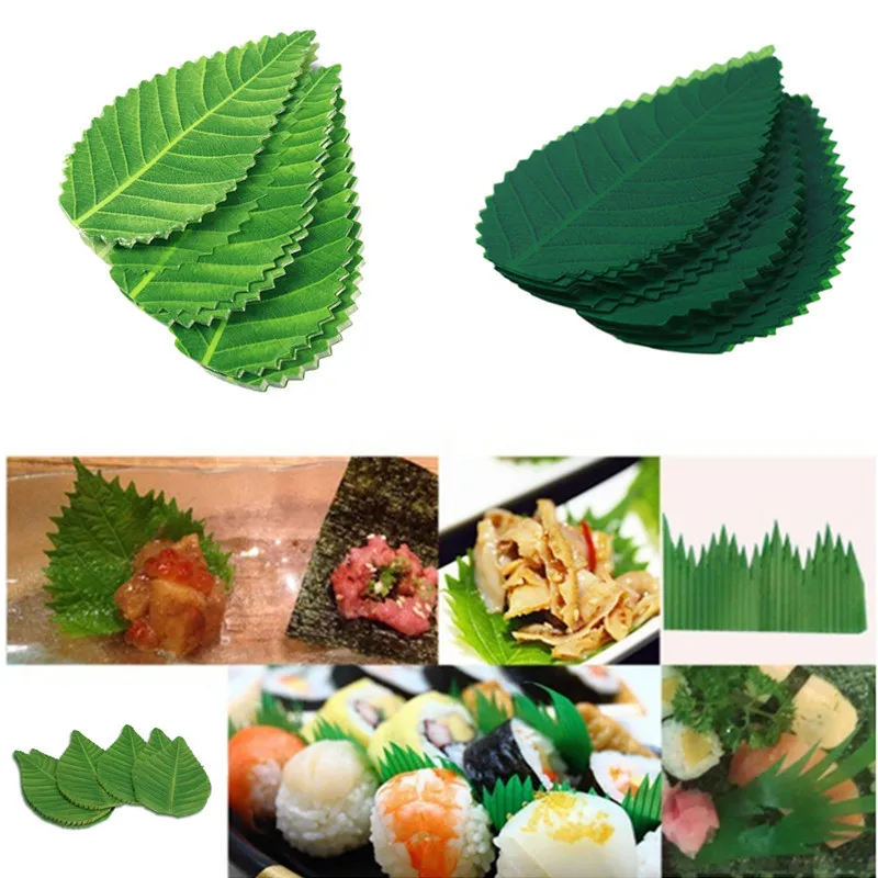 200/1000 Pcs Green Leaf Japanese Food Sushi Decoration Leaves Sushi Grass Creative Plastic Leaf Sushi Sashimi Decor Tools