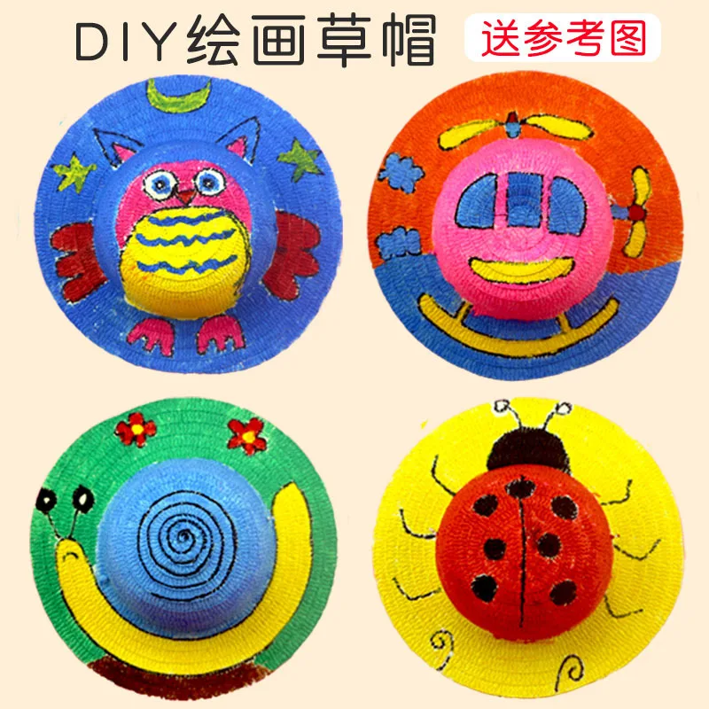 Children's Straw Hat Diy Painted Graffiti Hat Hand-painted Blank Hat Painting Kindergarten Art Stalls Kids  Educational Toys