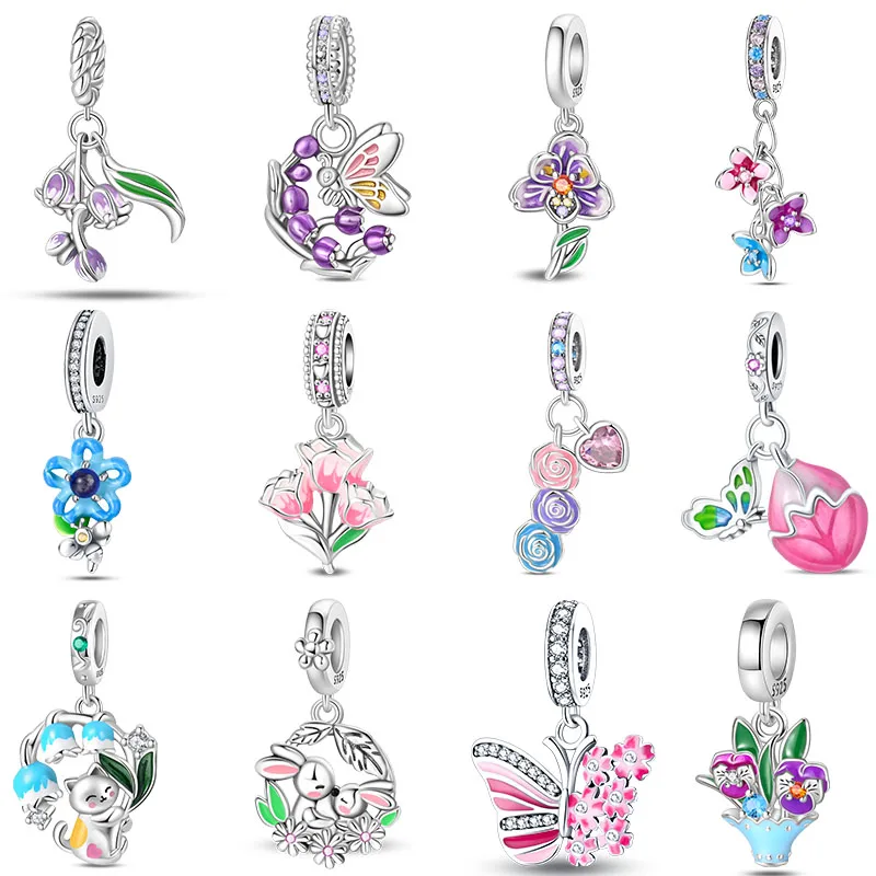 

925 Sterling Silver Secret Garden Flower Butterfly Charms Pendant For Women Fit Original Bracelet DIY Birthday Jewelry Gift