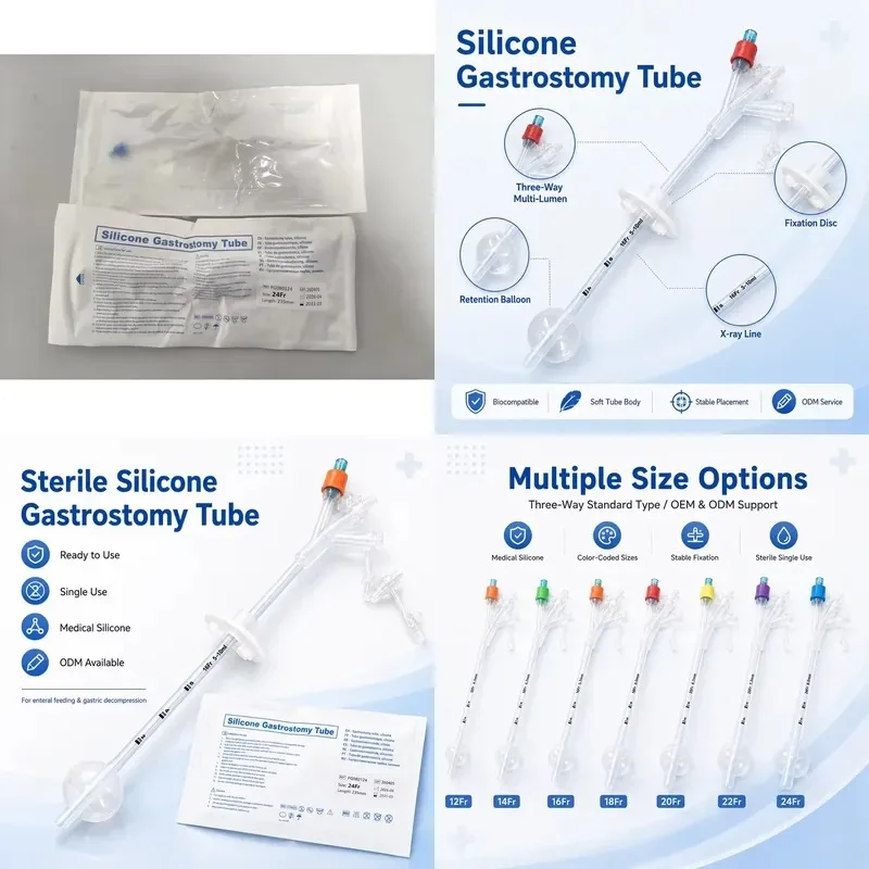 Disposable Silicone Gastrostomy Tube 12-32Fr with Balloon and Robert Clamp for Patient Long-term Enteral Feeding