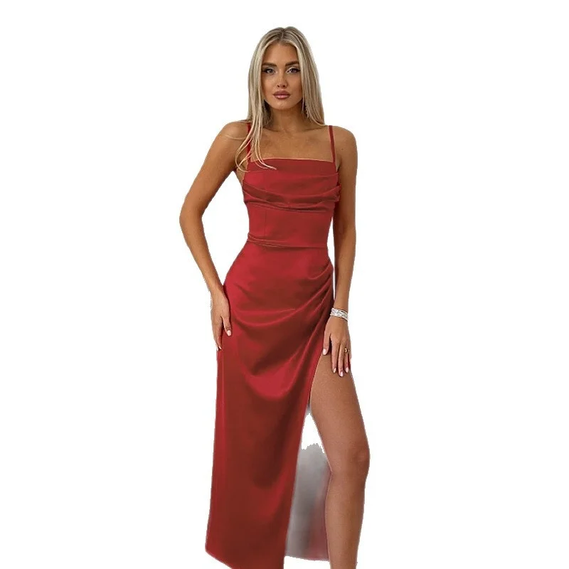 Sexy asymétrique Slip Dr Satin matériel sangle conception taille haute a-ligne jupe pour les femmes été 2025 nouveauté transfrontalière