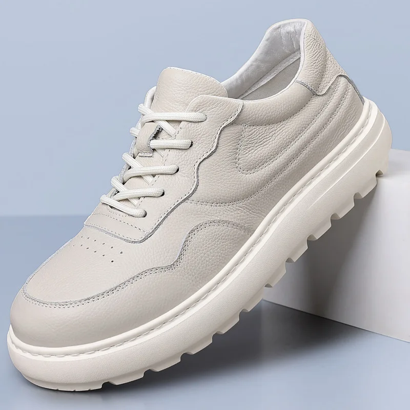 

Модные мужские кроссовки из натуральной кожи на платформе для молодых мужчин, стильные уличные кеды для скейтбординга, увеличивающие рост