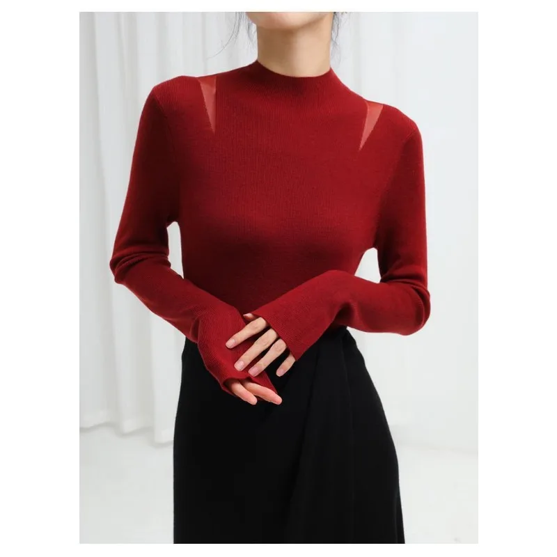 نصف الياقة المدورة الصوف محبوك المرأة الخريف والشتاء 2025 جديد الراقية كسول نمط الداخلية قاع #5