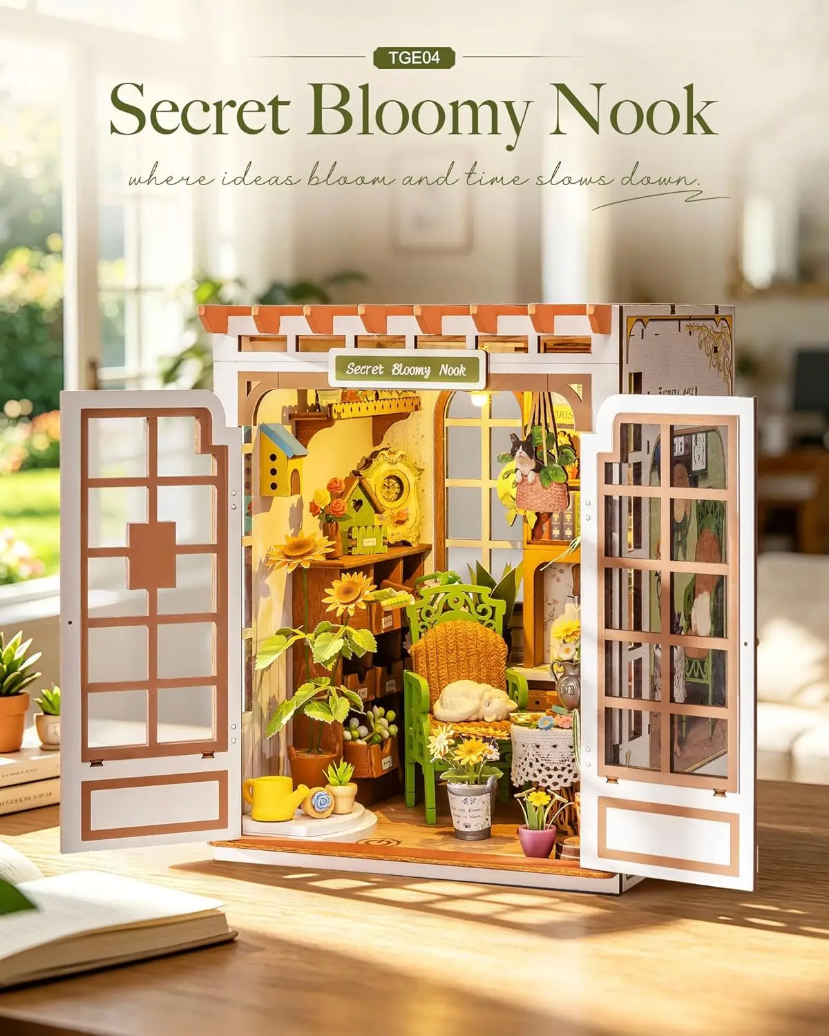 Rolife Book Nook Kit DIY Miniature Kit with Lights Secret Bloomy Nook Booknook Model Kits for Desk Library Bookshelf Decoration view 5
