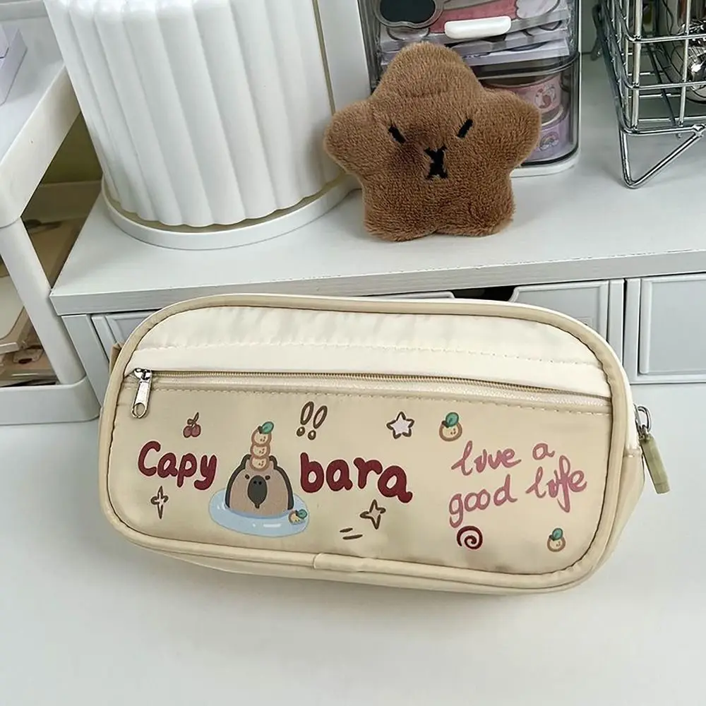 with Drawstring Pencil Case Capybara Cat Large Capacity Pen Bag Multi-functional Stationery Storage Pouch Office School Supplies