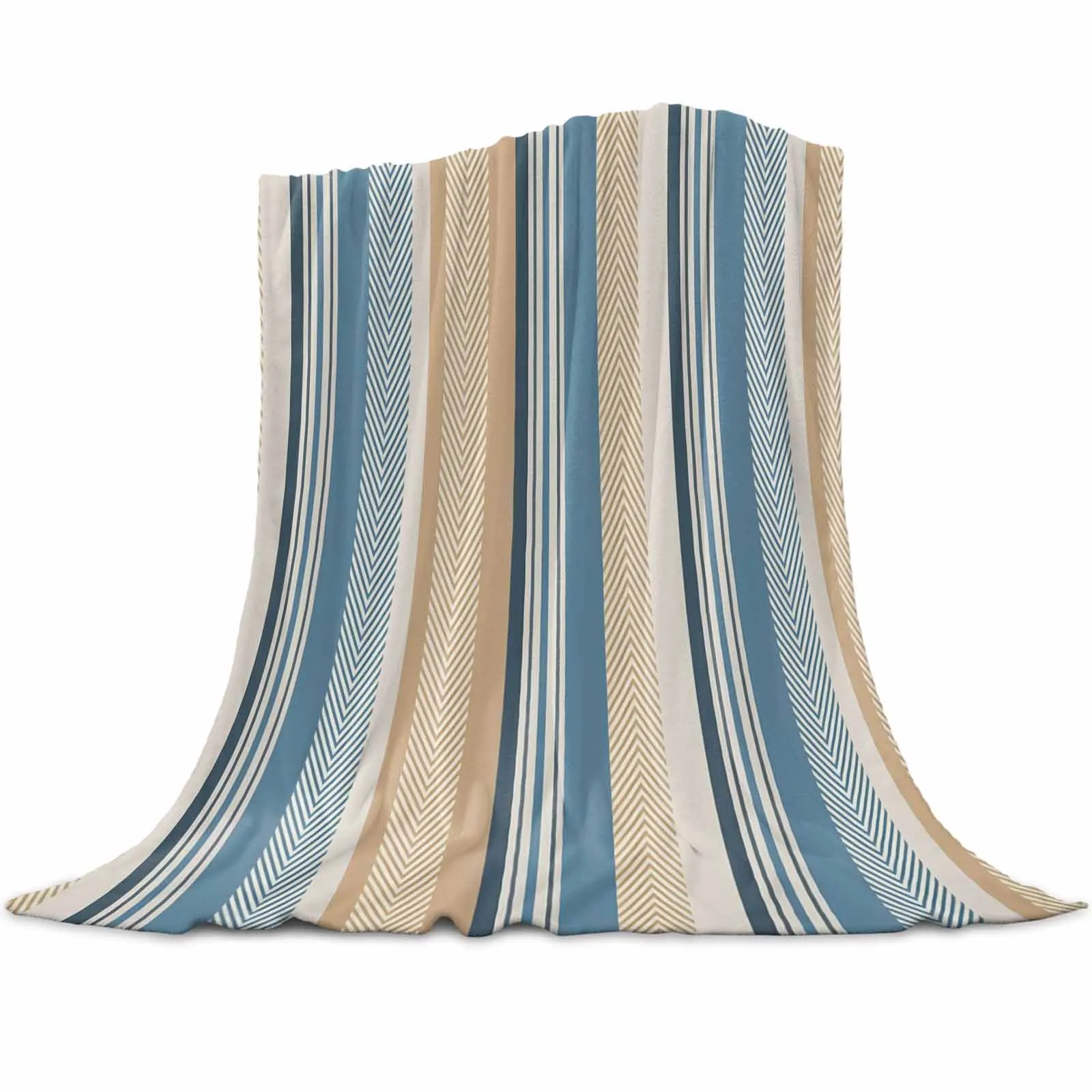

Striped Herringbone Print Bule Yellow Throws Blankets for Sofa Bed Winter Soft Plush Warm Sofa Throw Blanket Holiday Gifts