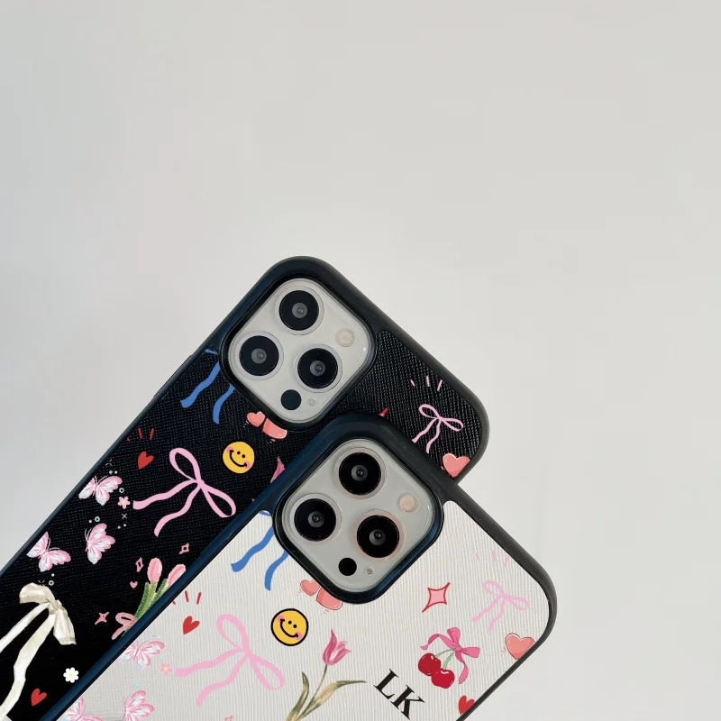 Кожаный чехол из искусственной кожи с инициалами цветов для iPhone 15, 14, 13, 11, 12, 16 17 Pro Max 14 15 16 Plus, роскошный чехол