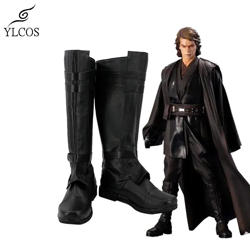 

Epic Movie Jedi Anakin Skywalker Cosplay Shoes Halloween Party Black Leather Boots Custom Made