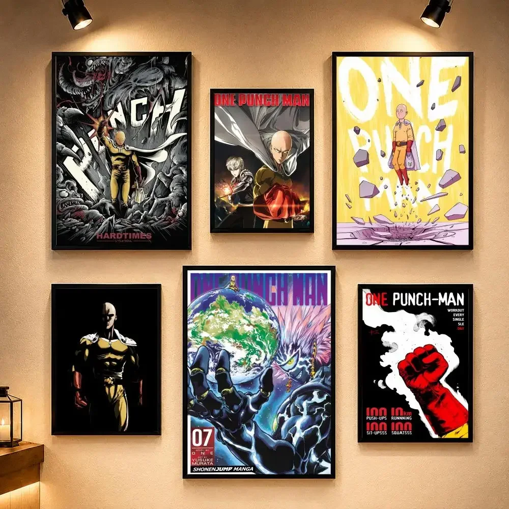 Durable Anime O-One-Punch ManS Poster Vintage Retro Anime Poster Stickers Peel and Stick Wall Art Home Decor