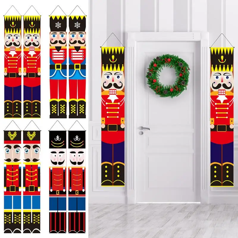 2Pcs Christmas Banner Christmas Nutcracker Banner Decorations Christmas Red Nutcracker Couplets Nutcracker Christmas Banner For