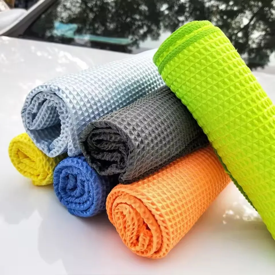 Microfiber Car Wash Towel Pineapple Mesh Towel Waffle Super Absorbent Cleaning Cloth Car Kitchen Multi-Purpose Cleaning Tool