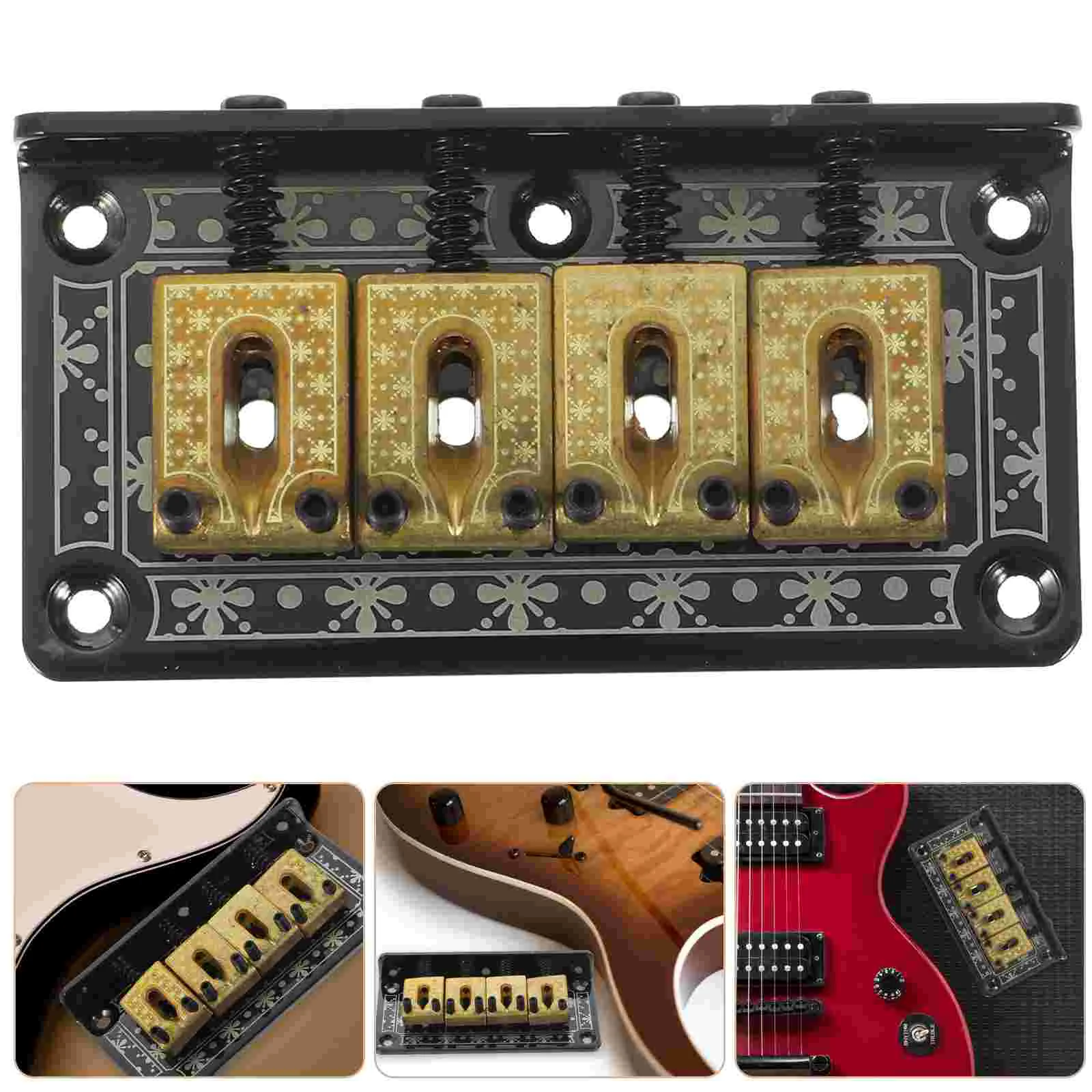 

4 String Vintage Bridge Fixed Tailpiece Hard-tail Bridge Set with Screws and Wrench for 4 String Box Guitar Bass Ukulele P