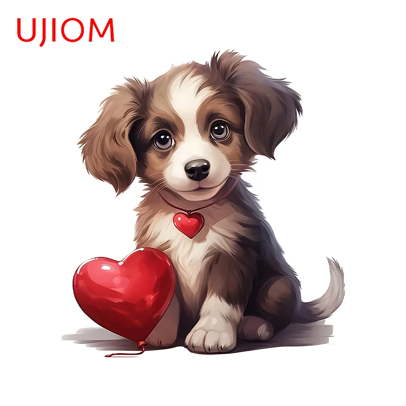 UJIOM Lovely Dog Wall Stickers Amusing Puppy with Heart-shaped Balloon Graphics Decals Delicate Beautiful Living Room Posters
