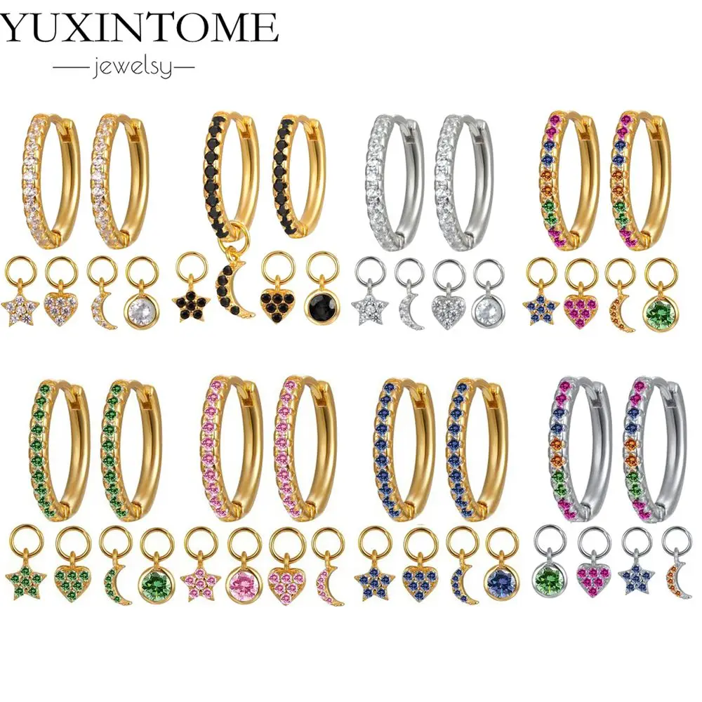 

Новинка 2023 года, наборы серег-колец со звездой/луной/сердцем, серебро 925 пробы, иглы для ушей с кристаллами CZ, маленькие серьги для женщин, модные ювелирные изделия, подарок