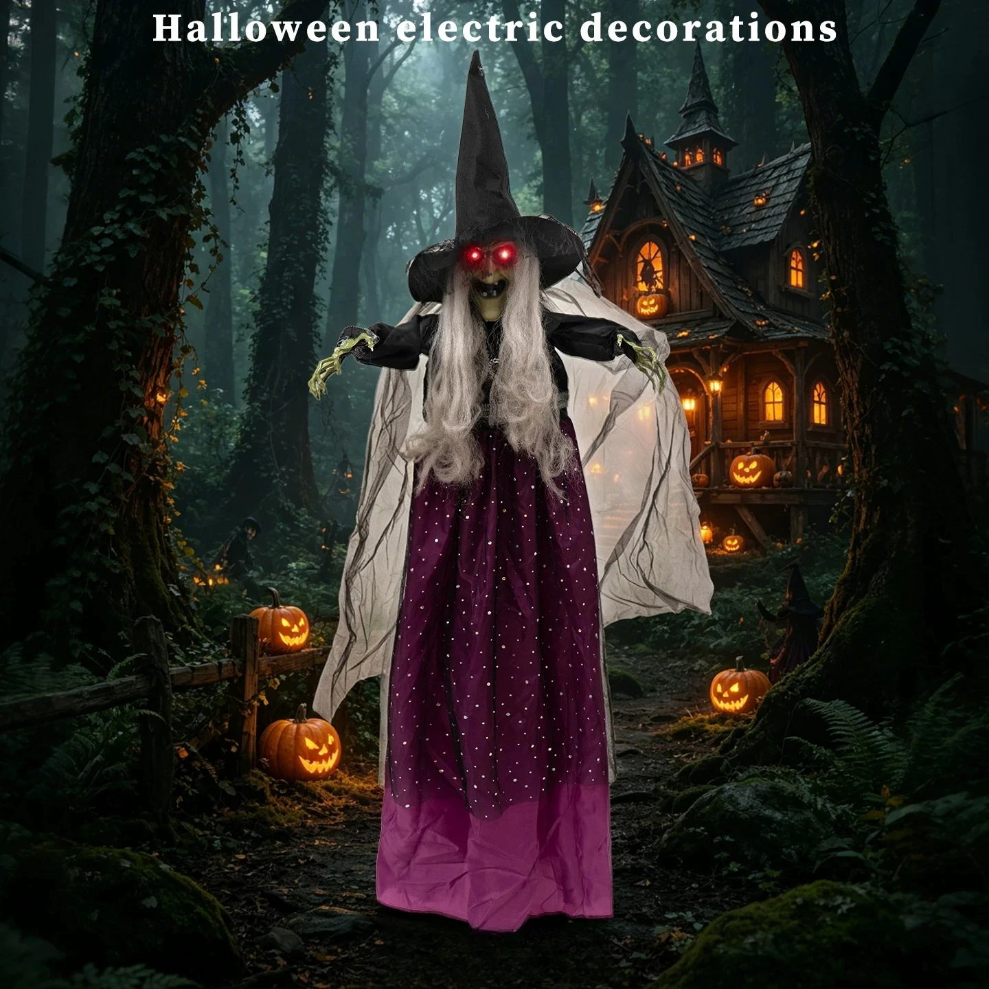 Halloween cross-border new hanging purple dress witch luminous voice-activated induction electric haunted house secret room