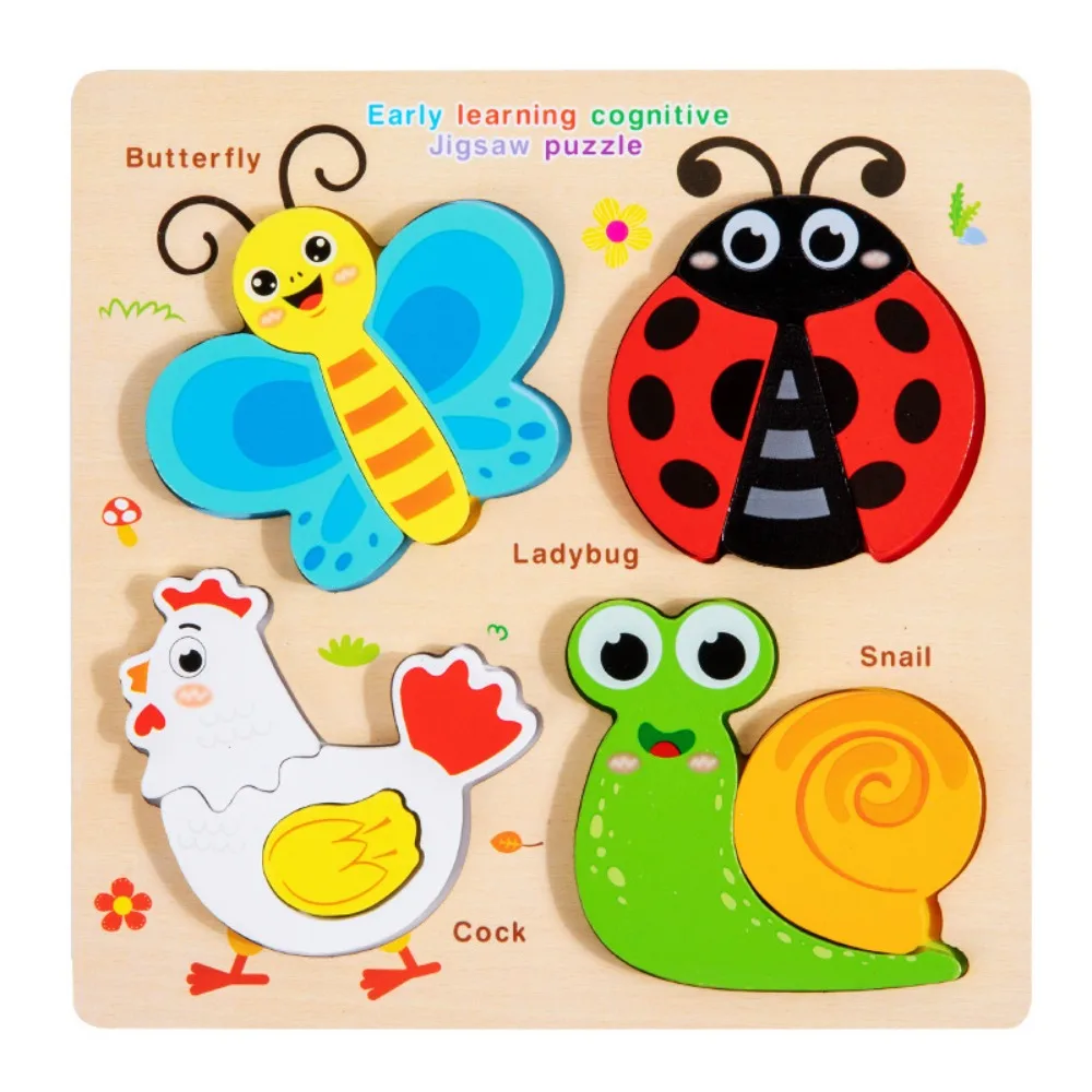 

Matching Toys Wooden Toys 3D Puzzles Montessori Pattern Cognitive 4 in 1 Puzzle Board Portable Logical Thinking