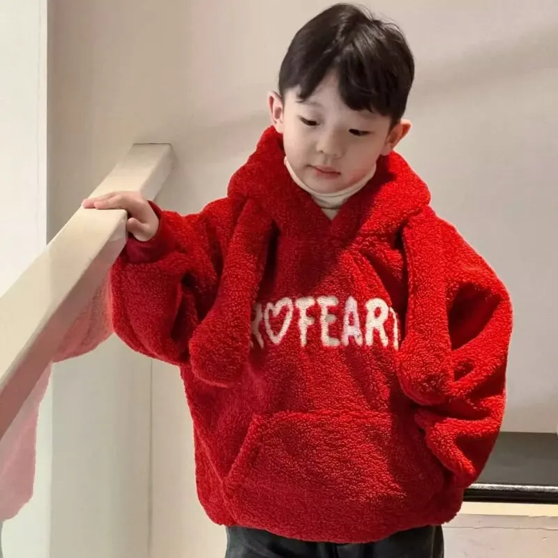 Fleece Thickened 2025 Autumn Winter New Kids Boys Girls Hooded Sweatshirt Children's Sweatshirt Baby Clothing image 2