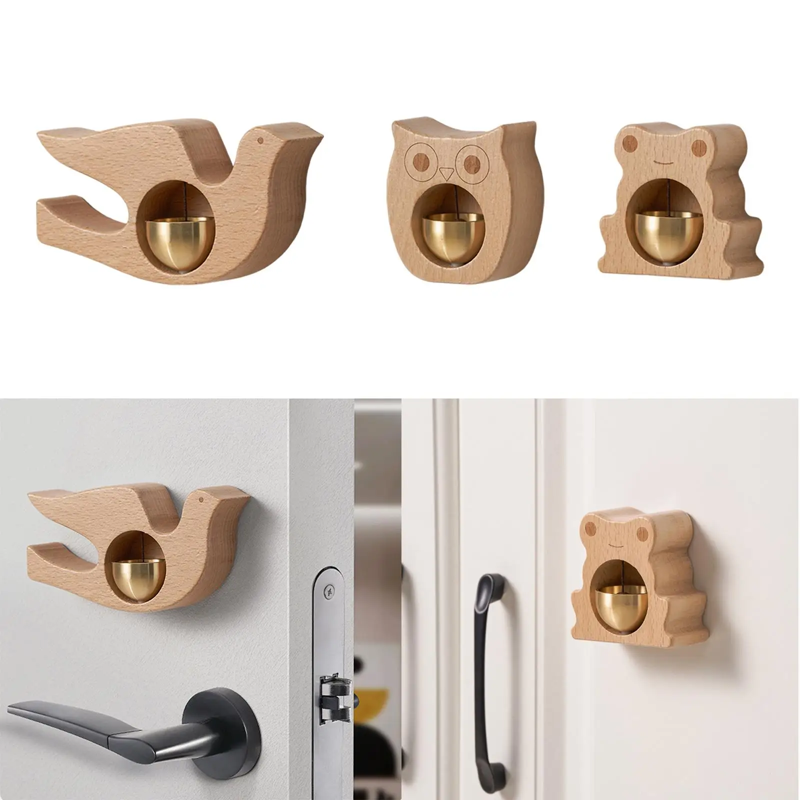 Cartoon Animal Wooden Shopkeepers Bell for Door Wind Chime Ornament Entrance Doorbell Sculpture for Shop Window Porch Restaurant